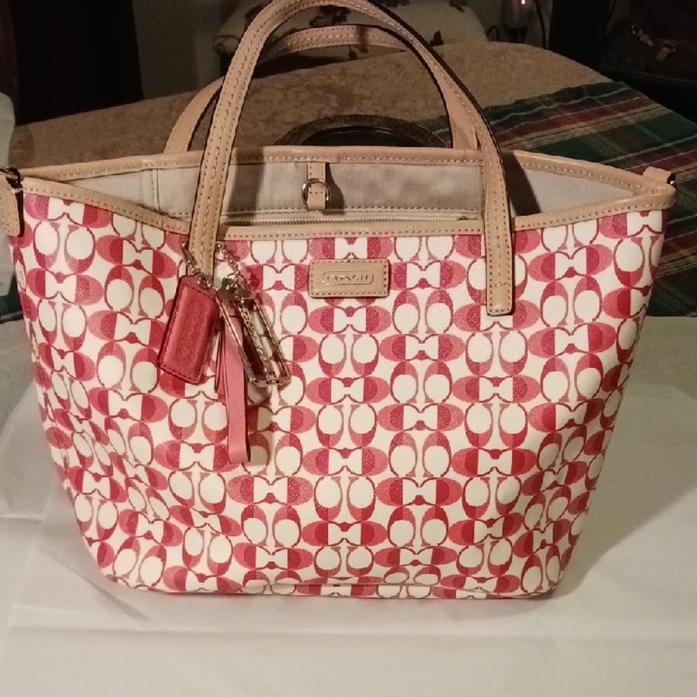 Coach Red and Cream Patterned Tote